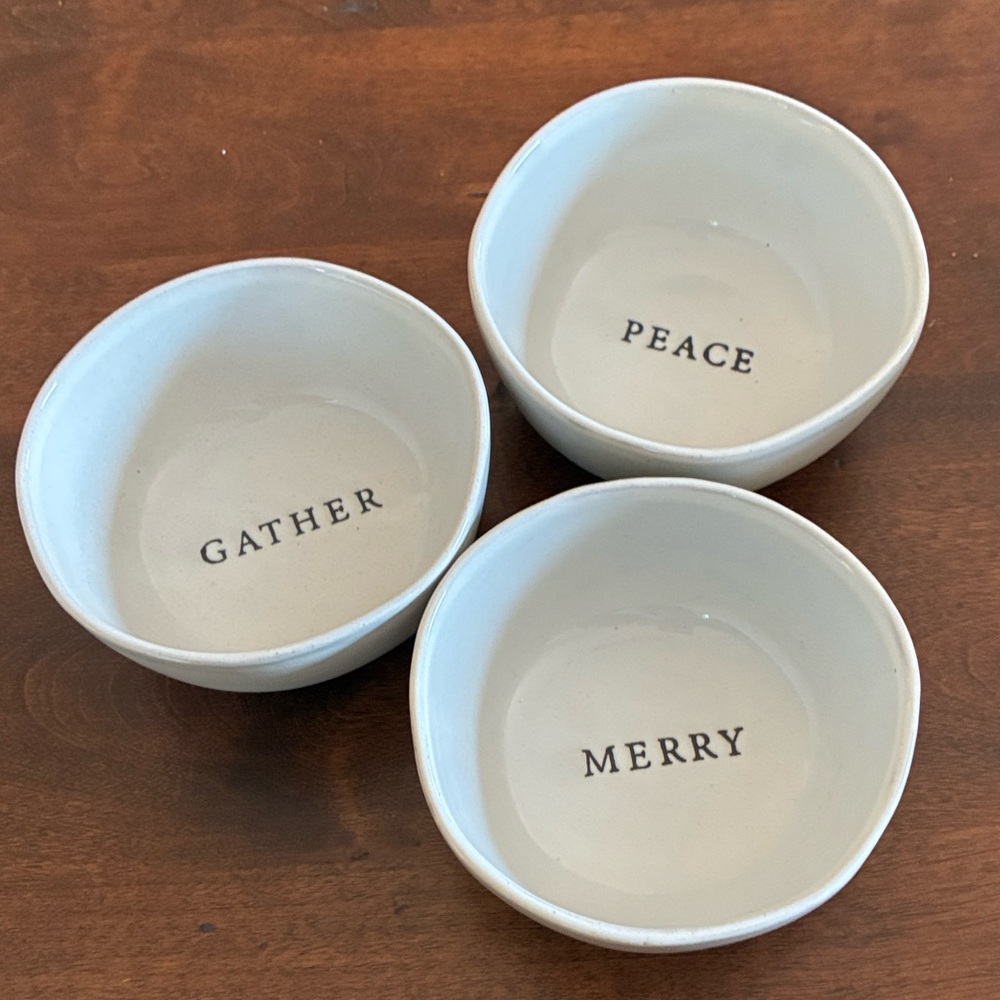 Set of 3 stoneware Hearth & Hand Target small holiday bowls